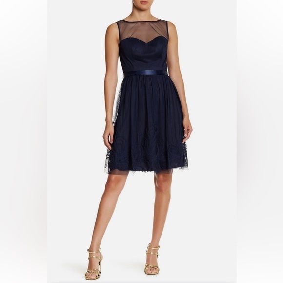Eliza J Illusion Neckline Sleeveless Embroidery Dress Womans Small - Picture 1 of 14